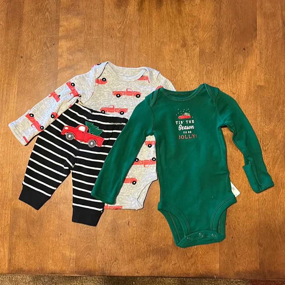 3 piece Christmas tree red truck long sleeve set